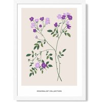 ARTZE Purple Vinca Plant Flower Market Minimalist Framed Print SIZE: A4 with White Frame