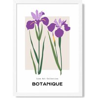 ARTZE Purple Iris Plants Flower Market Minimalist Framed Print SIZE: A4 with White Frame | Size: A2
