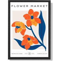 ARTZE Orange & Blue Wildflower Flower Market Exhibition Framed Print SIZE: A2 with Black Frame | Size: A4