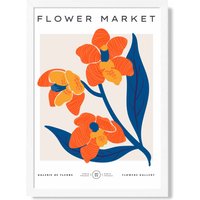 ARTZE Orange & Blue Wildflower Flower Market Exhibition Framed Print SIZE: A3 with White Frame | Size: A2