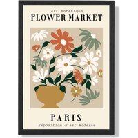 ARTZE Paris Beige & Green Flower Market Exhibition Framed Print SIZE: A4 with Black Frame