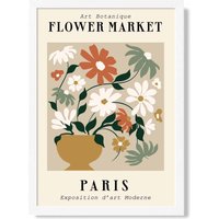 ARTZE Paris Beige & Green Flower Market Exhibition Framed Print SIZE: A2 with White Frame