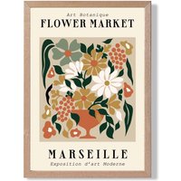 ARTZE Marseille Beige & Green Flower Market Exhibition Framed Print SIZE: A3 with Oak Frame | Size: A4