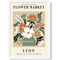 ARTZE Lyon Beige & Green Flower Market Exhibition Framed Print SIZE: A2 with White Frame | Size: A3