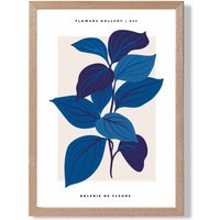 ARTZE Blue Botanicals Flower Market Exhibition Framed Print SIZE: A4 with Oak Frame in Mid Blue