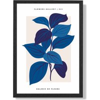 ARTZE Blue Botanicals Flower Market Exhibition Framed Print SIZE: A2 with Black Frame in Mid Blue