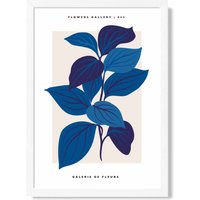 ARTZE Blue Botanicals Flower Market Exhibition Framed Print SIZE: A4 with White Frame in Mid Blue | Size: A2