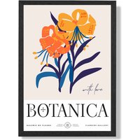 ARTZE Blue & Orange Florals Flower Market Exhibition Framed Print SIZE: A4 with Black Frame | Size: A2