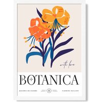 ARTZE Blue & Orange Florals Flower Market Exhibition Framed Print SIZE: A3 with White Frame | Size: A2