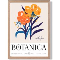 ARTZE Blue & Orange Florals Flower Market Exhibition Framed Print SIZE: A3 with Oak Frame | Size: A2