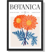 ARTZE Blue & Orange Chrysanthemum Flower Market Exhibition Framed Print SIZE: A4 with Black Frame