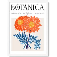 ARTZE Blue & Orange Chrysanthemum Flower Market Exhibition Framed Print SIZE: A2 with White Frame