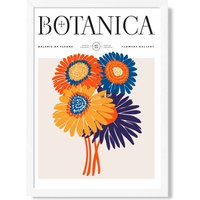 ARTZE Orange & Blue Gerbera Daisies Flower Market Exhibition Framed Print SIZE: A3 with White Frame