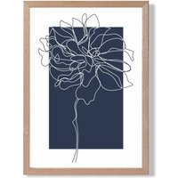 ARTZE Navy Blue & White Abstract Floral Line Art Framed Print SIZE: A3 with Oak Frame | Size: A4