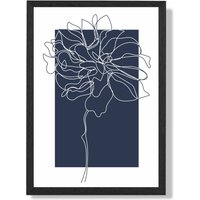 ARTZE Navy Blue & White Abstract Floral Line Art Framed Print SIZE: A4 with Black Frame | Size: A2