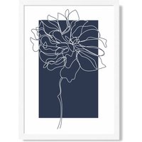 ARTZE Navy Blue & White Abstract Floral Line Art Framed Print SIZE: A3 with White Frame | Size: A2