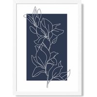 ARTZE Abstract Navy Blue & White Floral Line Art Framed Print SIZE: A3 with White Frame | Size: A2