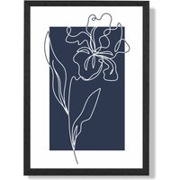 ARTZE Navy Blue & White Flower Floral Line Art Framed Print SIZE: A2 with Black Frame | Size: A3