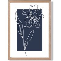 ARTZE Navy Blue & White Flower Floral Line Art Framed Print SIZE: A3 with Oak Frame