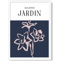 ARTZE Navy Blue & Blush Flowers Boho Sketch Floral Framed Print SIZE: A3 with White Frame | Size: A4