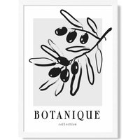 ARTZE Grey & Black Olive Boho Sketch Floral Framed Print SIZE: A4 with White Frame