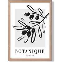 ARTZE Grey & Black Olive Boho Sketch Floral Framed Print SIZE: A2 with Oak Frame | Size: A4