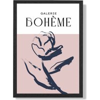 ARTZE Blush & Navy Blue Rose Boho Sketch Floral Framed Print SIZE: A4 with Black Frame