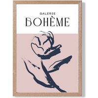 ARTZE Blush & Navy Blue Rose Boho Sketch Floral Framed Print SIZE: A3 with Oak Frame | Size: A4