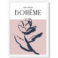ARTZE Blush & Navy Blue Rose Boho Sketch Floral Framed Print SIZE: A4 with White Frame | Size: A3