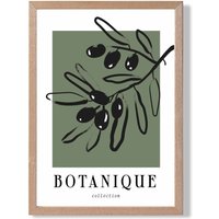 ARTZE Green & Black Olive Boho Sketch Floral Framed Print SIZE: A4 with Oak Frame | Size: A2