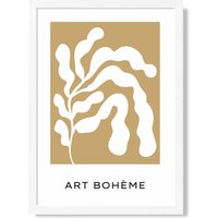 ARTZE Mustard Yellow & White Matisse Style Floral Cutout Framed Print SIZE: A3 with White Frame | Size: A4