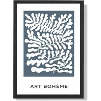 ARTZE Blue & White Matisse Style Floral Cutout Framed Print SIZE: A4 with Black Frame in Mid Blue