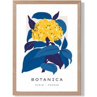 ARTZE Abstract Yellow & Blue Hydrangea Flower Market Gallery Framed Print SIZE: A3 with Oak Frame | Size: A2