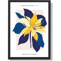 ARTZE Abstract Blue & Yellow Lilly Flower Market Gallery Framed Print SIZE: A4 with Black Frame | Size: A3