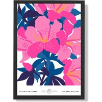 ARTZE Abstract Pink & Blue Orchid Flower Market Gallery Framed Print SIZE: A2 with Black Frame in Mid Blue