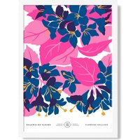 ARTZE Abstract Blue & Pink Blossom Flower Market Gallery Framed Print SIZE: A2 with White Frame in Mid Blue | Size: A4