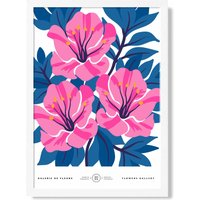 ARTZE Pink & Blue Cosmos Flower Market Gallery Framed Print SIZE: A3 with White Frame in Mid Blue