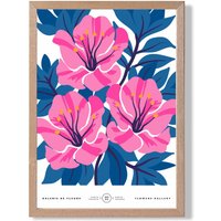 ARTZE Pink & Blue Cosmos Flower Market Gallery Framed Print SIZE: A2 with Oak Frame in Mid Blue