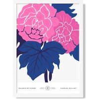 ARTZE Pink & Blue Allium Flower Market Gallery Framed Print SIZE: A4 with White Frame in Mid Blue