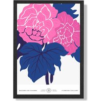 ARTZE Pink & Blue Allium Flower Market Gallery Framed Print SIZE: A2 with Black Frame in Mid Blue