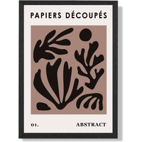 ARTZE Brown & Black Matisse Style Floral Cutout Framed Print SIZE: A2 with Black Frame | Size: A3