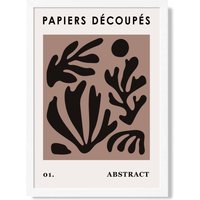 ARTZE Brown & Black Matisse Style Floral Cutout Framed Print SIZE: A4 with White Frame | Size: A3