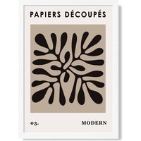 ARTZE Beige & Black Matisse Style Floral Cutout Framed Print SIZE: A4 with White Frame | Size: A2