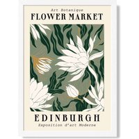 ARTZE Edinburgh Green & White Flower Market Exhibition Framed Print SIZE: A2 with White Frame in Beige | Size: A3