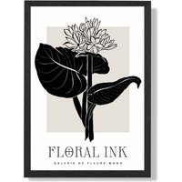 ARTZE Lotus Flower in Black & Beige Floral Ink Sketch Framed Print SIZE: A3 with Black Frame | Size: A4