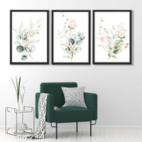 ARTZE Pink Floral Roses Set of 3 Wall Art Prints with Black Frame. Size: A3 in Rose | Size: A4