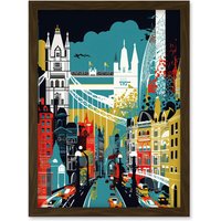 Artery8 London Iconic Landmarks Modern Abstract Cityscape Artwork Framed Wall Art Print A4 in Brown