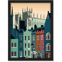 Artery8 York Minster & Shambles Street Cityscape Artwork Framed Wall Art Print A4 in Black