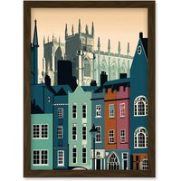 Artery8 York Minster & Shambles Street Cityscape Artwork Framed Wall Art Print A4 in Brown