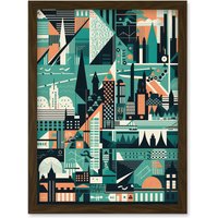 Artery8 Modern Abstract Geometric Dundee Cityscape Design Artwork Framed Wall Art Print A4 in Brown